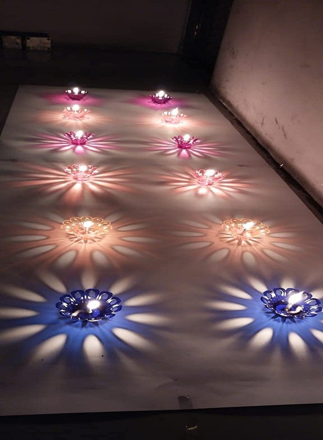 Denique Plastic 12 Design Transparent, Special & Reusable Diya Deepak, Colourful 3D Reflection Diya Combo, Diya Deepak, Decorative Diwali Deepak, Oil Diye for Decoration,Multicolour - Image 5